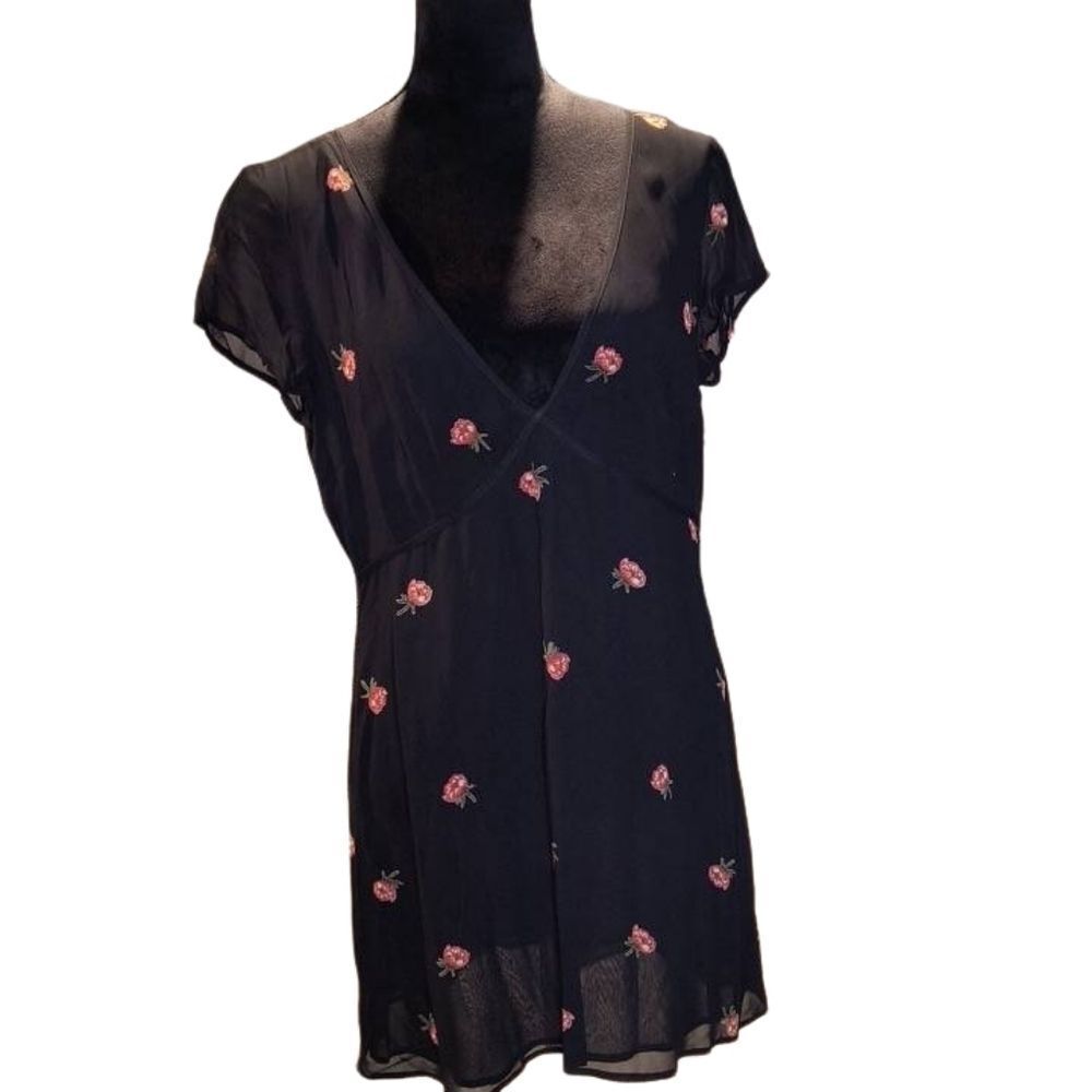 Reformation Black Mini Dress with Pink Floral Pattern